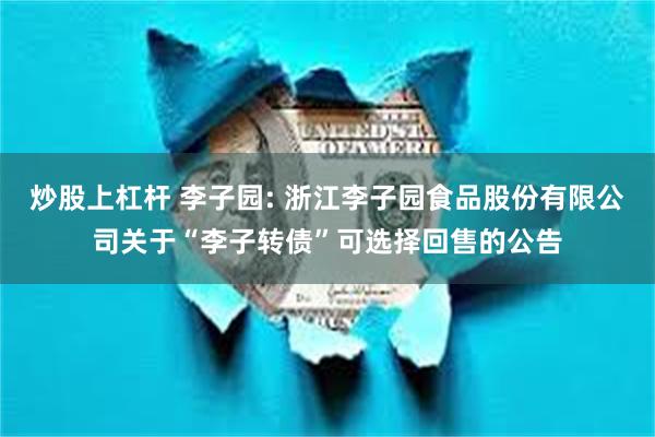 炒股上杠杆 李子园: 浙江李子园食品股份有限公司关于“李子转债”可选择回售的公告