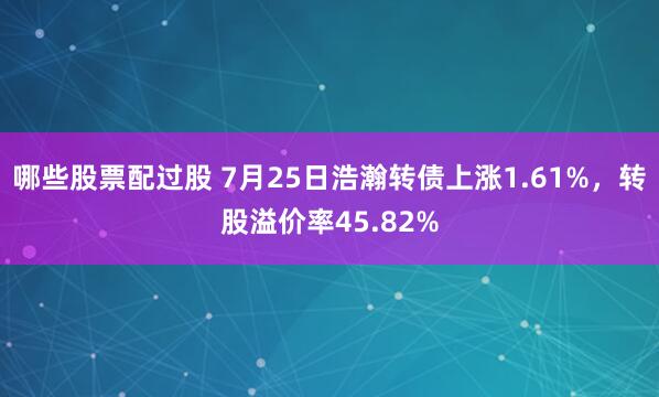 哪些股票配过股 7月25日浩瀚转债上涨1.61%，转股溢价率45.82%