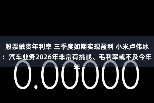 股票融资年利率 三季度如期实现盈利 小米卢伟冰:汽车业务2026年非常有挑战、毛利率或不及今年